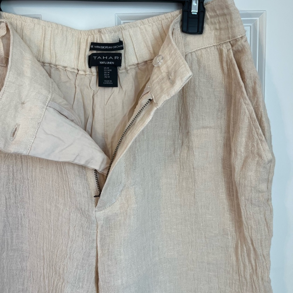 Tahari Light Beige Linen Trousers